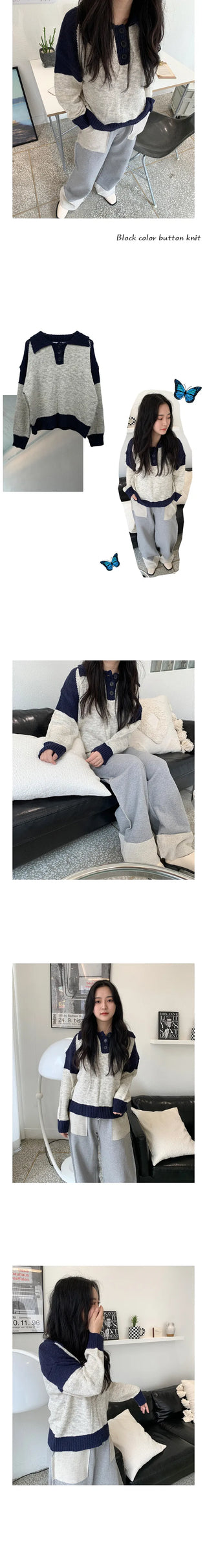 block color button knit