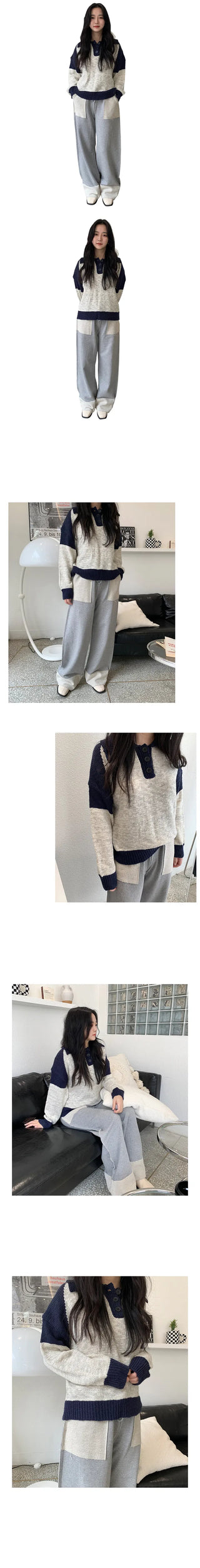 block color button knit