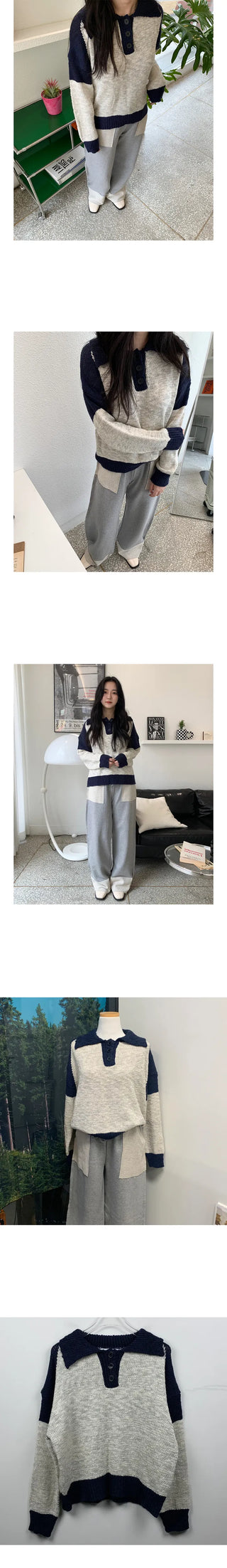 block color button knit