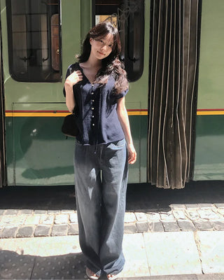Strappy short-sleeved blouse