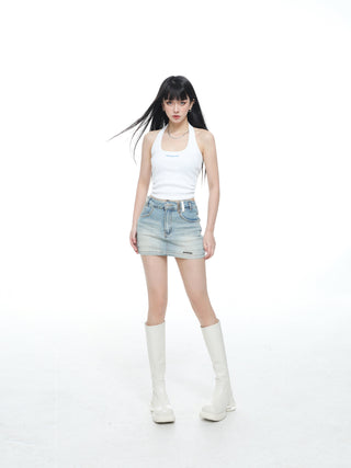 Halter neck sleeveless knitted vest