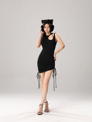 Black knitted hooded dress