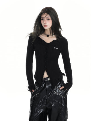 V-neck long-sleeved knitted cardigan
