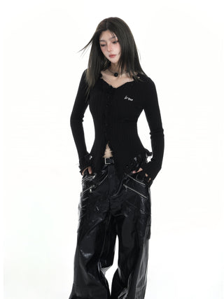 V-neck long-sleeved knitted cardigan
