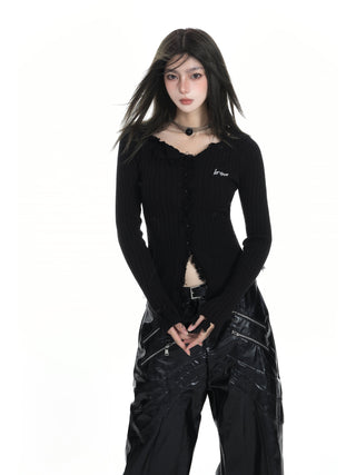 V-neck long-sleeved knitted cardigan