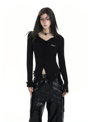 V-neck long-sleeved knitted cardigan