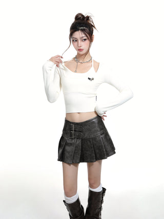 Halter neck square collar fake two-piece top