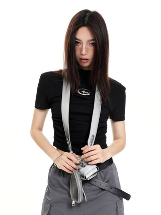 Straight shoulder short-sleeved crop T-shirt