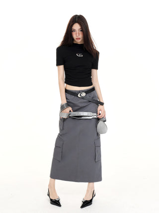 Straight shoulder short-sleeved crop T-shirt