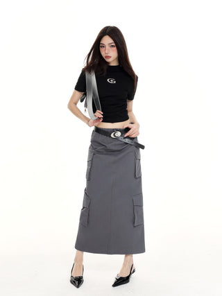 Straight shoulder short-sleeved crop T-shirt