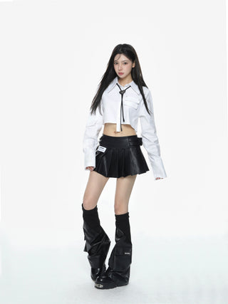 Lapel long-sleeved cropped shirt