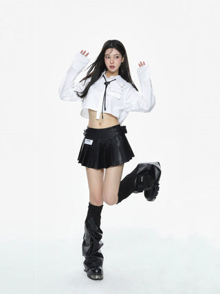 Lapel long-sleeved cropped shirt