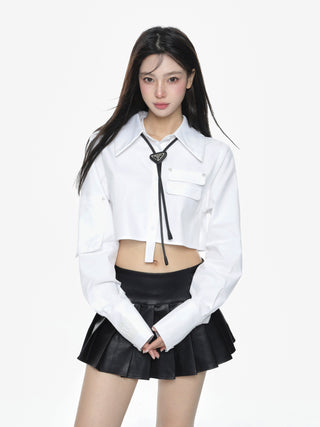 Lapel long-sleeved cropped shirt