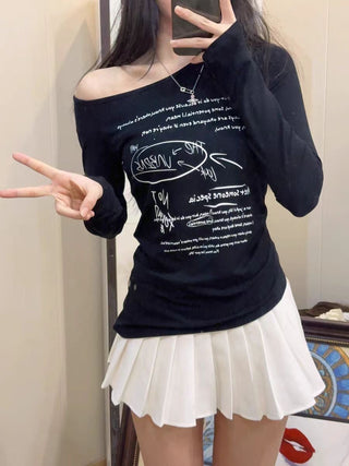 Graffiti print off-shoulder top