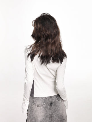 Gray stitching contrast color long sleeve t-shirt