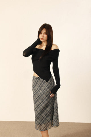 Retro one-shoulder long-sleeved top