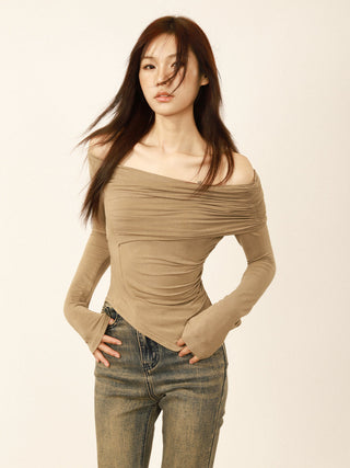 Retro one-shoulder long-sleeved top