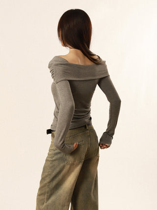 One shoulder long sleeve slim top