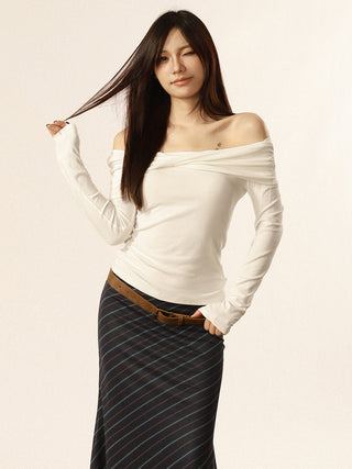 One shoulder long sleeve slim top