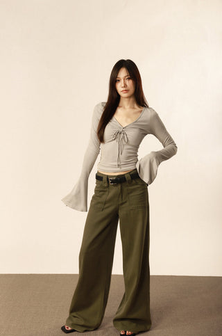 V-neck strap design flared sleeve top