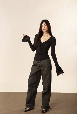 V-neck strap design flared sleeve top