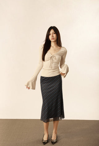 V-neck strap design flared sleeve top