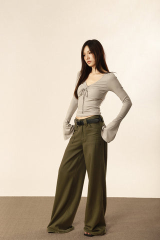 V-neck strap design flared sleeve top