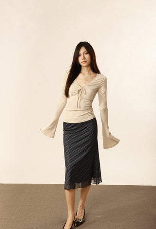 V-neck strap design flared sleeve top
