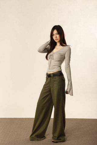 V-neck strap design flared sleeve top