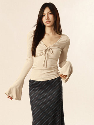 V-neck strap design flared sleeve top