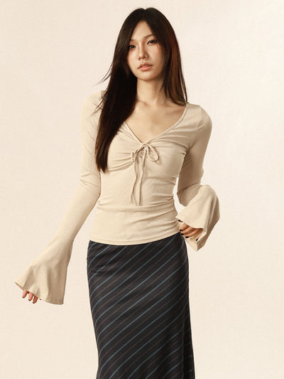 V-neck strap design flared sleeve top