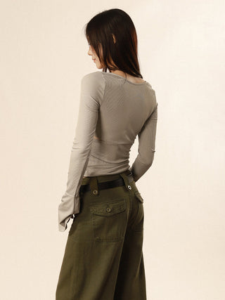 V-neck strap design flared sleeve top