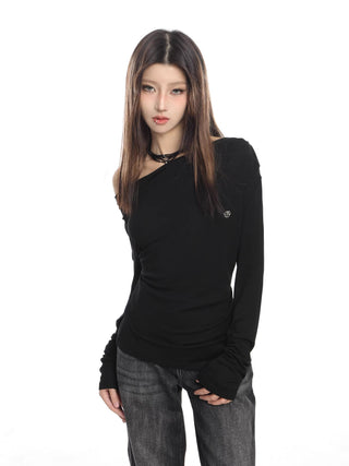 Black off-shoulder long-sleeved top