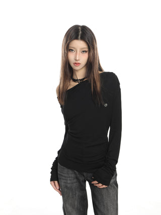 Black off-shoulder long-sleeved top