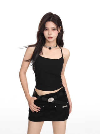 Black slim camisole backless vest