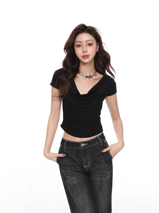 Short-sleeved slim-fitting off-shoulder top