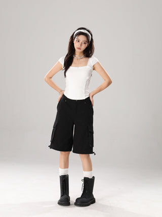 Square collar short-sleeved top