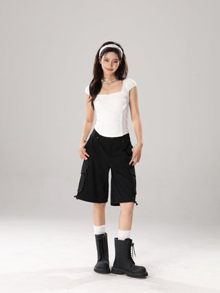 Square collar short-sleeved top