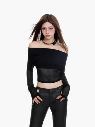 Long-sleeved mesh blouse top