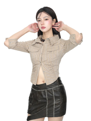 Khaki striped slim shirt