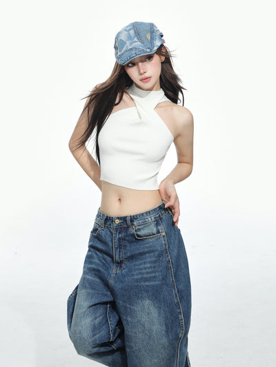 Halter neck knitted camisole vest