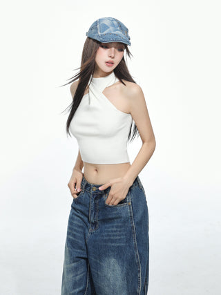 Halter neck knitted camisole vest