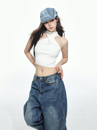 Halter neck knitted camisole vest