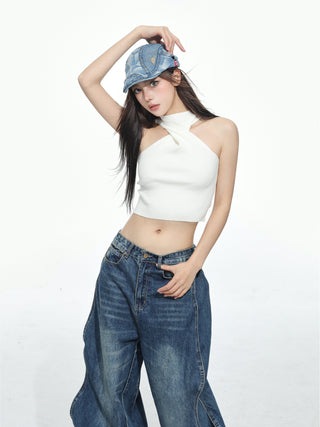Halter neck knitted camisole vest