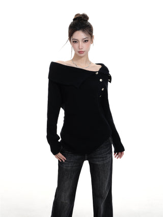 One-shoulder slim sweater