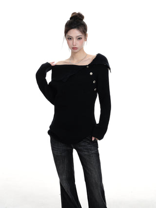 One-shoulder slim sweater