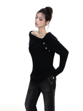 One-shoulder slim sweater