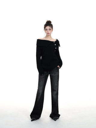 One-shoulder slim sweater
