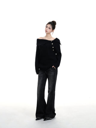 One-shoulder slim sweater