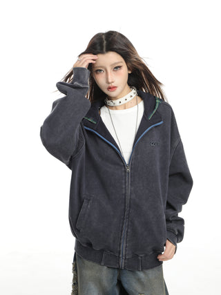 Splicing fake two-piece plaid hoodie